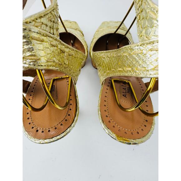 Alaïa Gold Snake Embossed Leather Platform High Heel Sandals EU 36.5 Luxury - Picture 4 of 11
